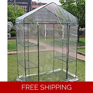 Small 3-tier Walk in Greenhouse with 6 Shelves and Clear PVC Cover